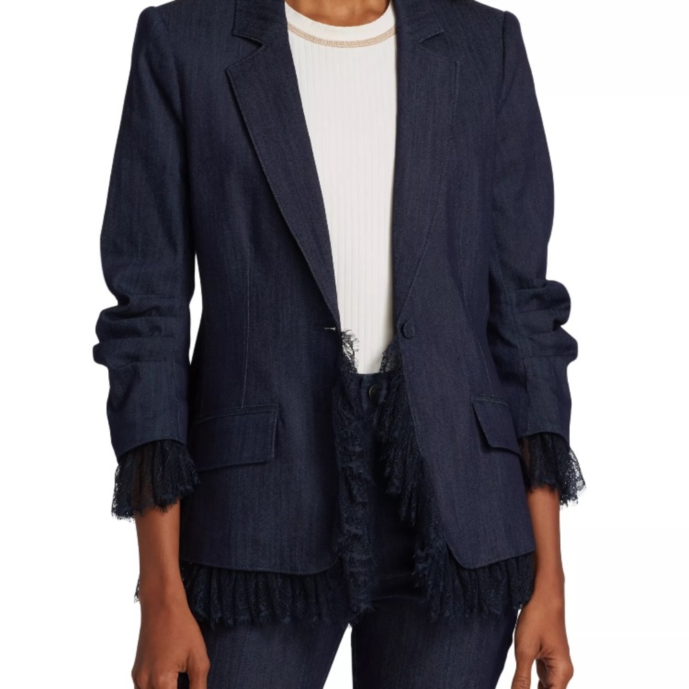 Cinq a Sept denim blazer with lace details sz10